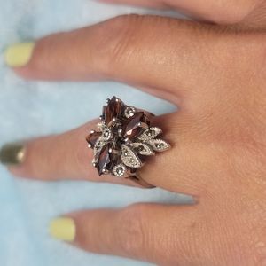 Marcasite Gemstone Flower Ring  925 Silver Statement Ring Vintage  sz 6.5